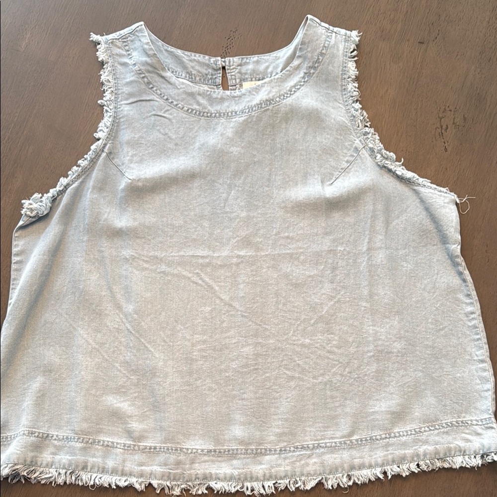 Blue Rain Light Blue Boxy Tank Top with Frayed Edges